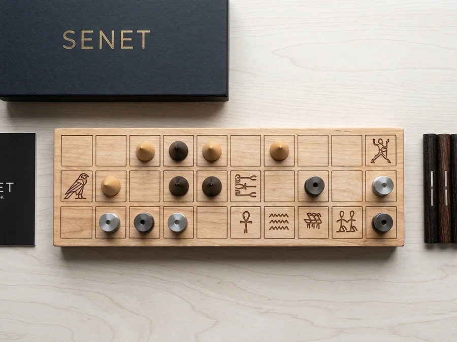 Senet 3×10 folding board with pieces moving from square 1 to 30