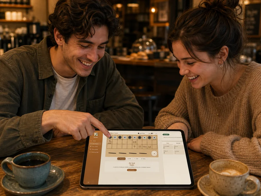 Two players sharing one device for pass-and-play Senet